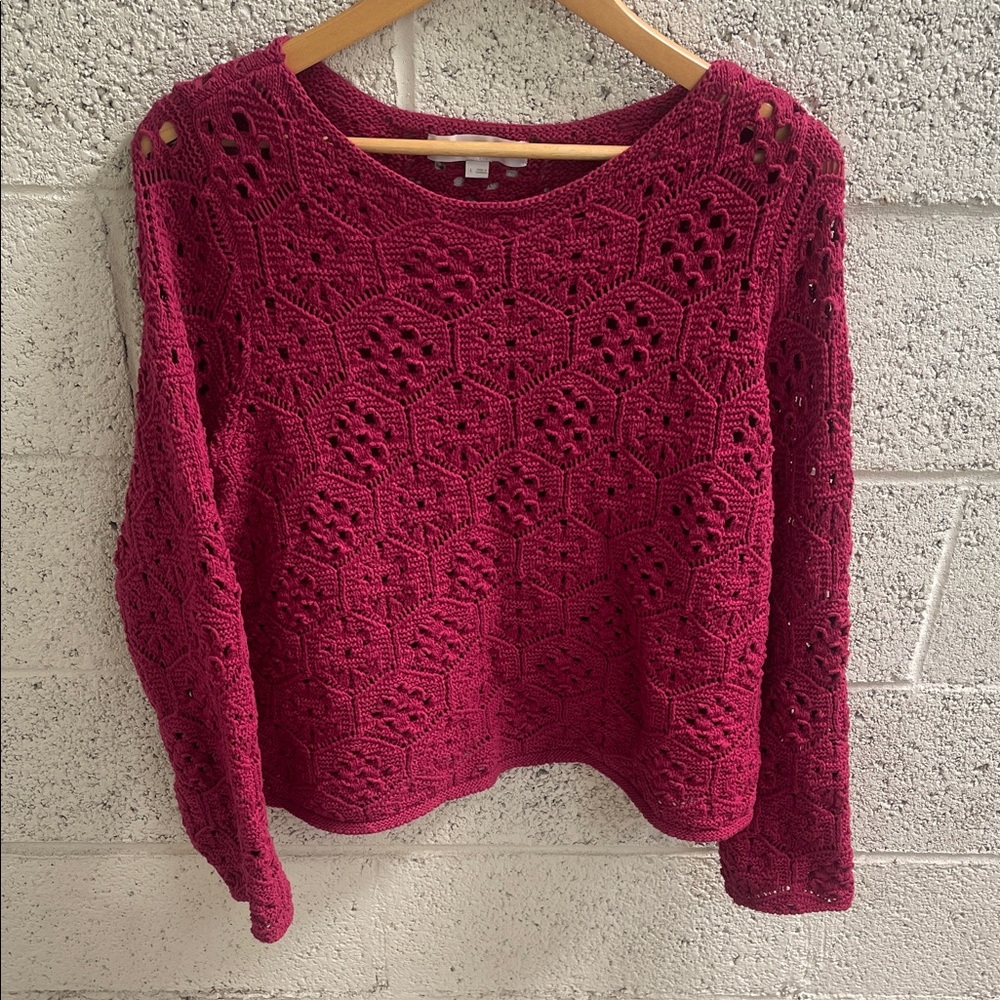 LOFT Crochet Openwork Sweater - Berry